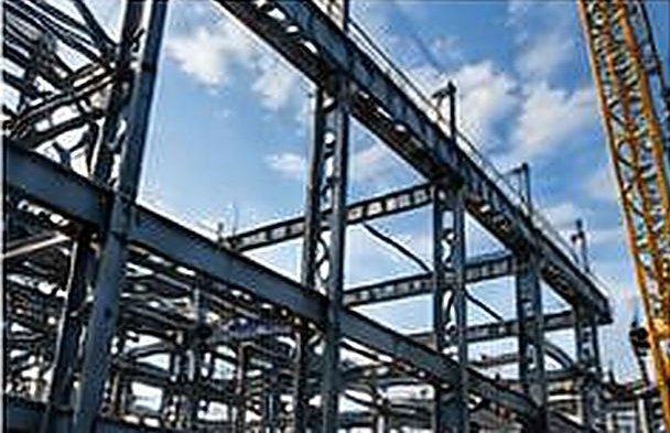 Structural steel framework and platforms at an industrial facility